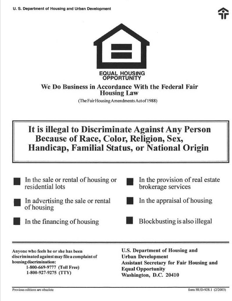 The HUD Equal Housing Opportunity Statement